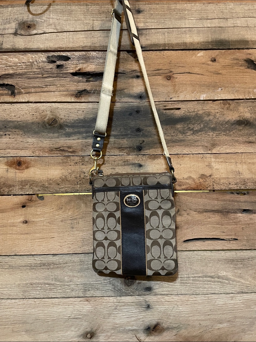 Coach Signature Small Crossbody Messenger in Brown and Tan